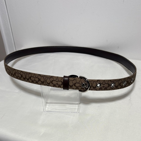 COACH Signature M06 Jacquard Canvas & Leather Belt Made in Italy Size Large - Picture 1 of 5